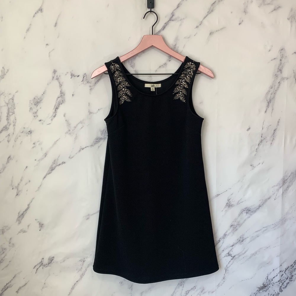 YA Beaded Shoulder Black Dress